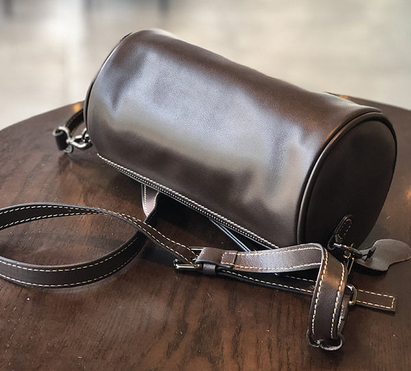 Retro Women's Soft Cowhide Crossbody Purse Genuine Leather Barrel Bag Cool