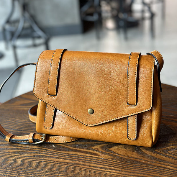 Retro Womens Leather Satchel Crossbody Bag Small Leather Crossbody Bag Handmade