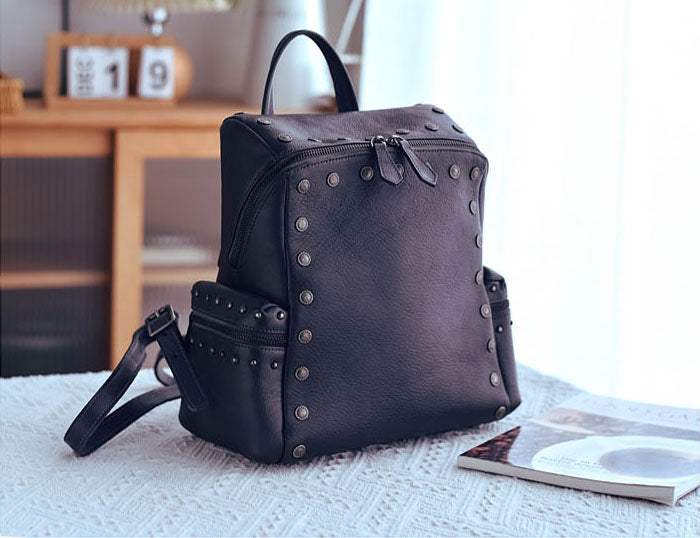 black leather girls backpack purse Cool Small Women's Black Leather Backpack Purse Ladies Black Leather Rucksack