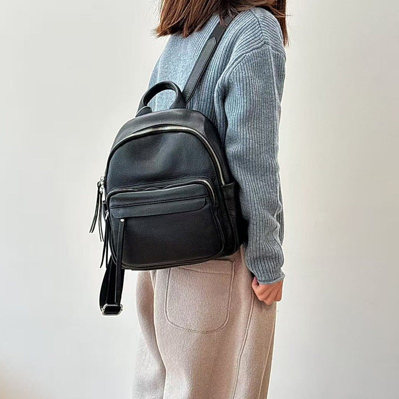 Small Black Leather Backpack for Women Vintage Multi Pocket Cowhide Daypack – igemstonejewelry Small Black Leather Backpack for Women Vintage Multi Pocket Cowhide Daypack – igemstonejewelry