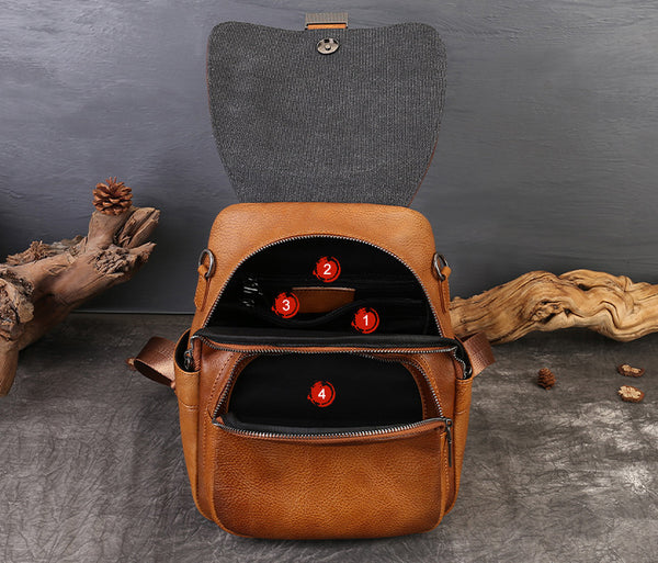 Small Genuine Leather Backpack for Women Vintage Embossed Convertible Bag