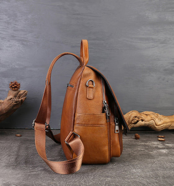 Small Genuine Leather Backpack for Women Vintage Embossed Convertible Bag