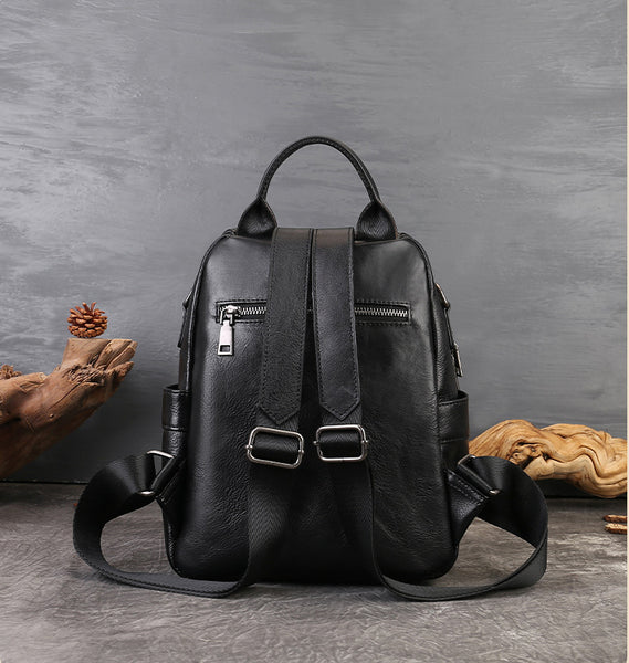 Small Genuine Leather Backpack for Women Vintage Embossed Convertible Bag