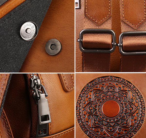 Small Genuine Leather Backpack for Women Vintage Embossed Convertible Bag