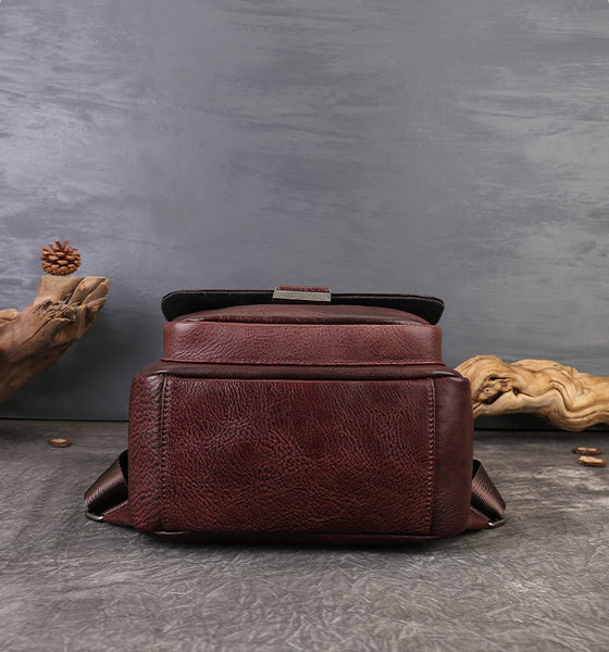 Small Genuine Leather Backpack for Women Vintage Embossed Convertible Bag