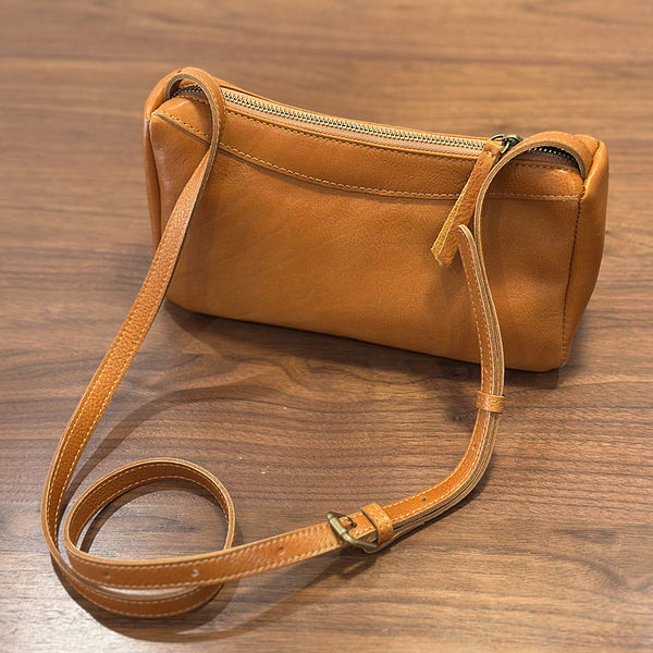 Small Genuine Leather Crossbody Bag for Women Minimalist Shoulder Bag Brown