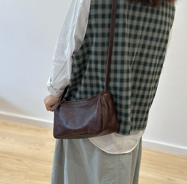 Small Genuine Leather Crossbody Bag for Women Minimalist Shoulder Bag Fashion