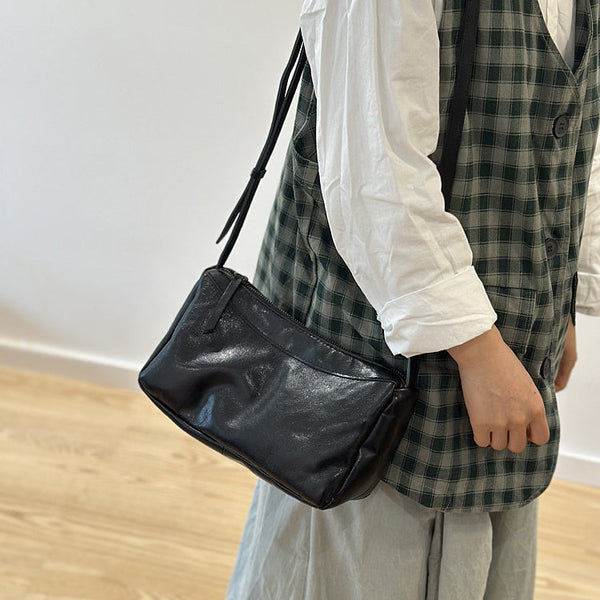 Small Genuine Leather Crossbody Bag for Women Minimalist Shoulder Bag Gift-idea