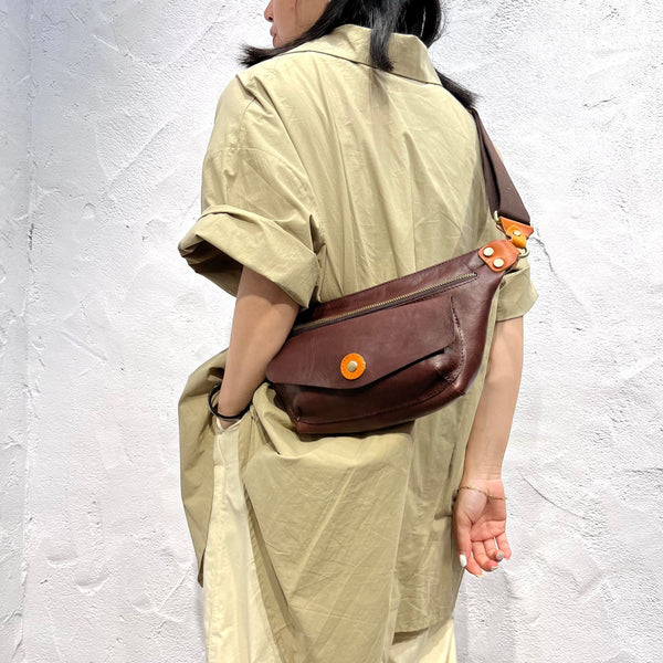 Small Handmade Women's Leather Crossbody Sling Bag Chest Bag For Women Brown