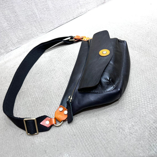 Small Handmade Women's Leather Crossbody Sling Bag Chest Bag For Women Black