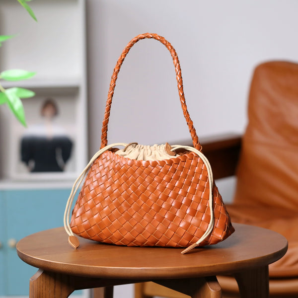 Vintage Woven Leather Hobo Bag for Women with Removable Inner Pouch-Fits 7.9" iPad