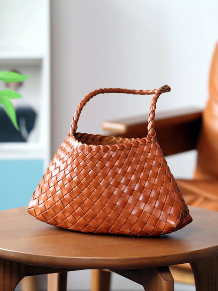 Small Handmade Woven Top-Grain Leather Shoulder Bag for Women Underarm Purse with Inner Pouch Badass