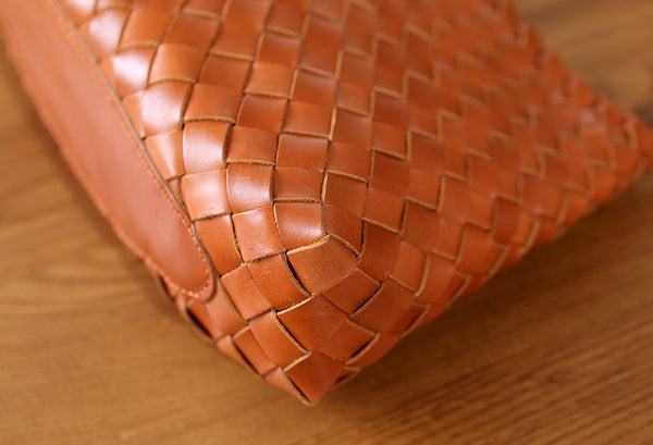 Small Handmade Woven Top-Grain Leather Shoulder Bag for Women Underarm Purse with Inner Pouch Durable