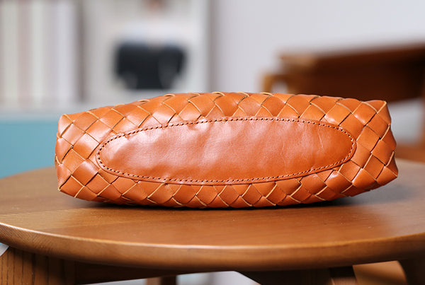 Small Handmade Woven Top-Grain Leather Shoulder Bag for Women Underarm Purse with Inner Pouch Elegant