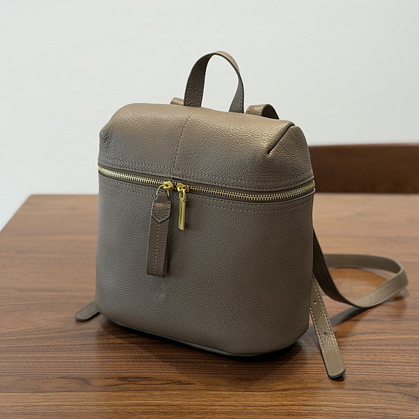 Small Leather Backpack for Women Genuine Cowhide Casual Daypack