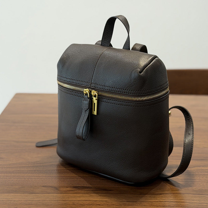 Small Leather Backpack for Women Genuine Cowhide Casual Daypack