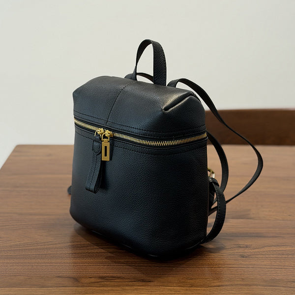 Small Leather Backpack for Women Genuine Cowhide Casual Daypack