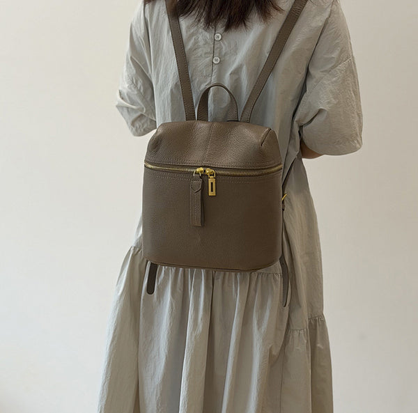 Small Leather Backpack for Women Genuine Cowhide Casual Daypack