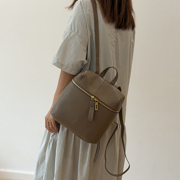 Small Leather Backpack for Women Genuine Cowhide Casual Daypack