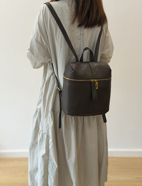Small Leather Backpack for Women Genuine Cowhide Casual Daypack