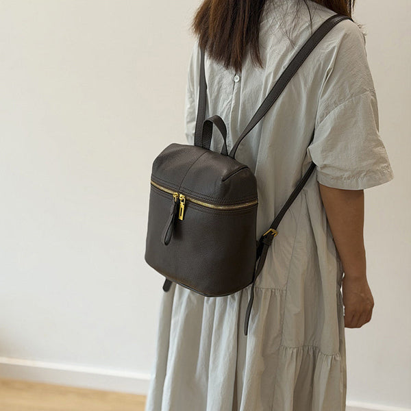 Small Leather Backpack for Women Genuine Cowhide Casual Daypack