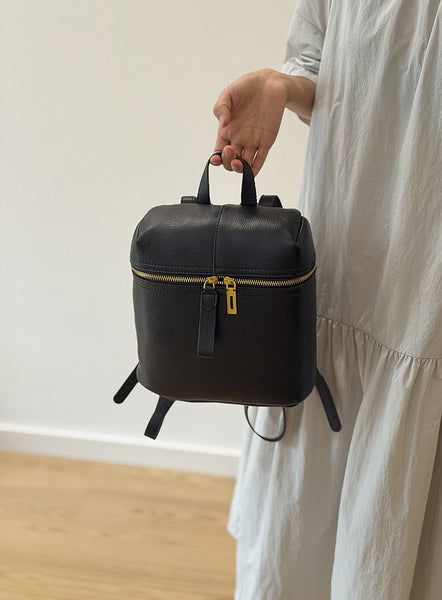 Small Leather Backpack for Women Genuine Cowhide Casual Daypack