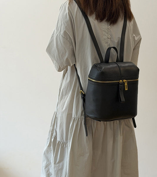 Small Leather Backpack for Women Genuine Cowhide Casual Daypack