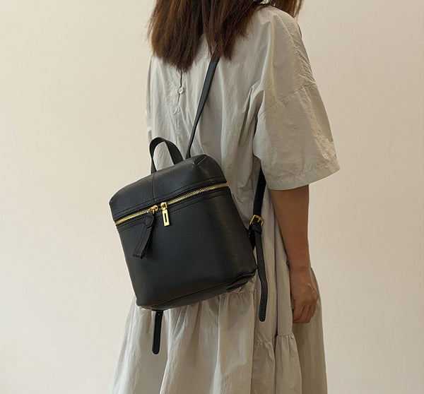Small Leather Backpack for Women Genuine Cowhide Casual Daypack