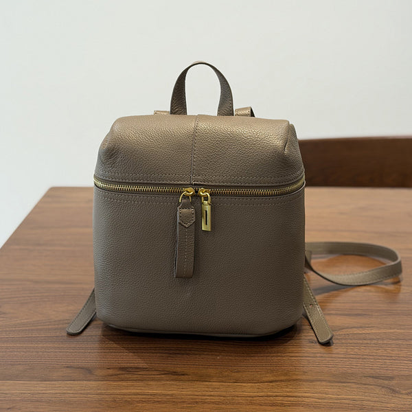 Small Leather Backpack for Women Genuine Cowhide Casual Daypack