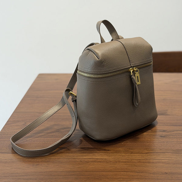 Small Leather Backpack for Women Genuine Cowhide Casual Daypack