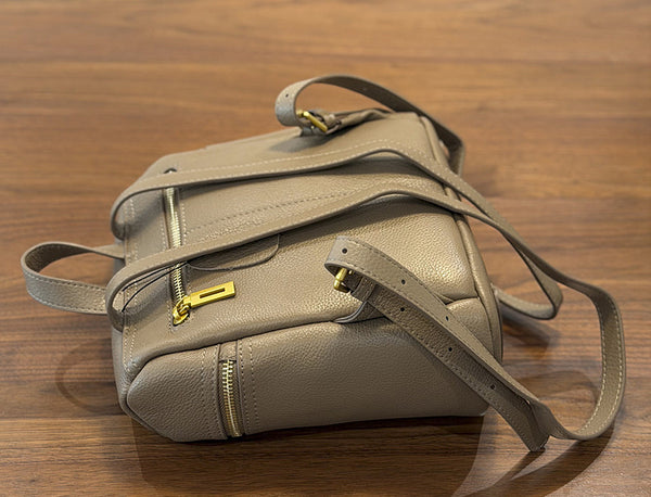 Small Leather Backpack for Women Genuine Cowhide Casual Daypack