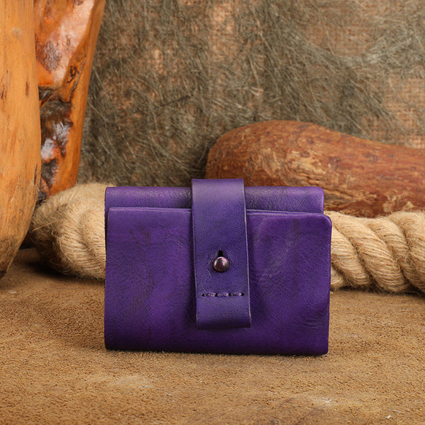 Small Leather Bifold Wallet for Women Vintage Genuine Cowhide Wallet Badass