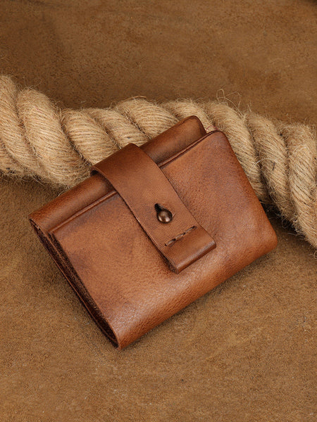 Small Leather Bifold Wallet for Women Vintage Genuine Cowhide Wallet Brown