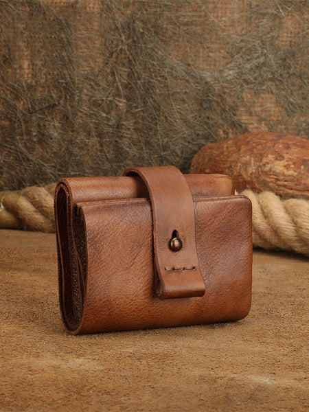 Small Leather Bifold Wallet for Women Vintage Genuine Cowhide Wallet Casual