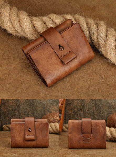 Small Leather Bifold Wallet for Women Vintage Genuine Cowhide Wallet