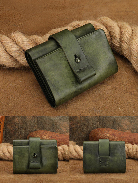 Small Leather Bifold Wallet for Women Vintage Genuine Cowhide Wallet Classic