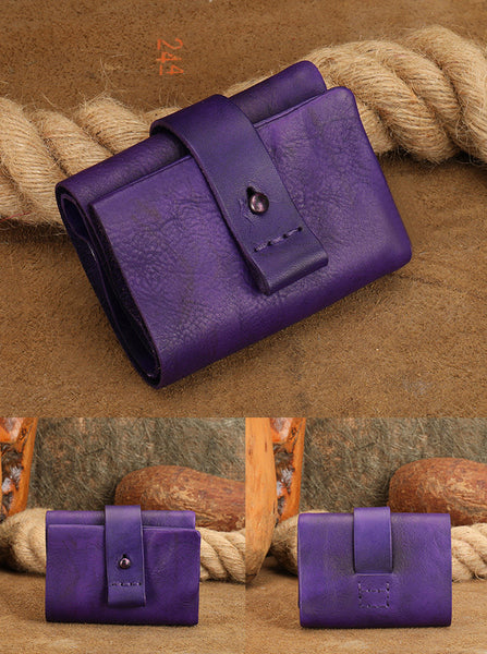Small Leather Bifold Wallet for Women Vintage Genuine Cowhide Wallet Cool