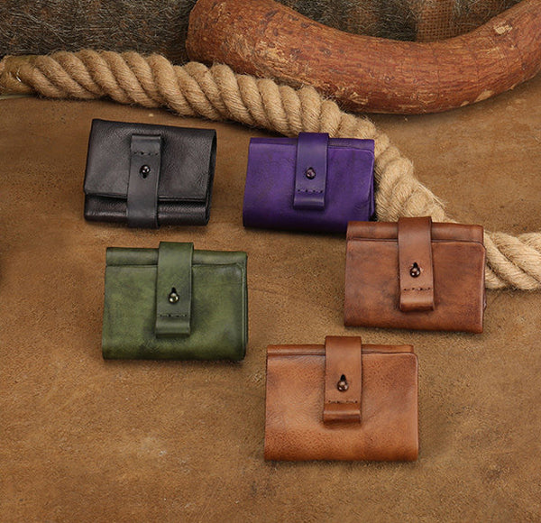 Small Leather Bifold Wallet for Women Vintage Genuine Cowhide Wallet Cute