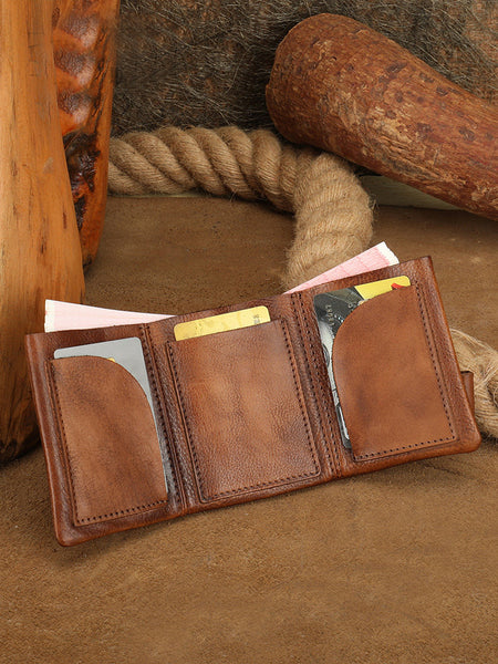 Small Leather Bifold Wallet for Women Vintage Genuine Cowhide Wallet Inside