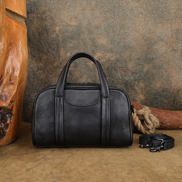 Small Leather Handbag for Women Genuine Cowhide Top Handle Shoulder Bag Aesthetic