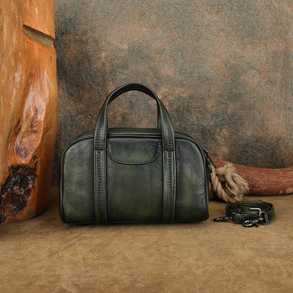 Small Leather Handbag for Women Genuine Cowhide Top Handle Shoulder Bag Badass
