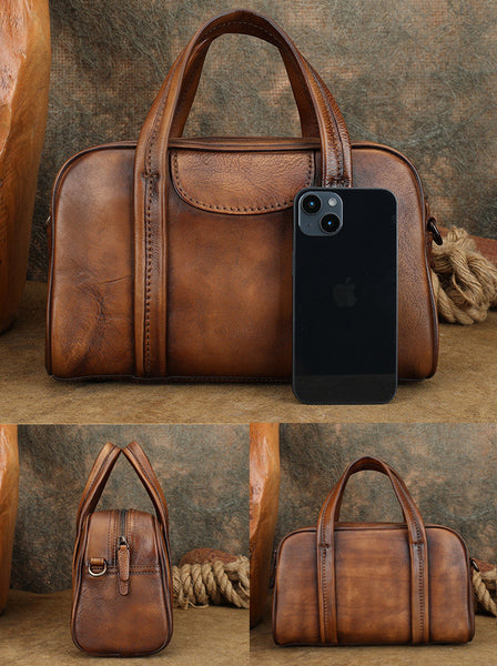 Small Leather Handbag for Women Genuine Cowhide Top Handle Shoulder Bag Chic
