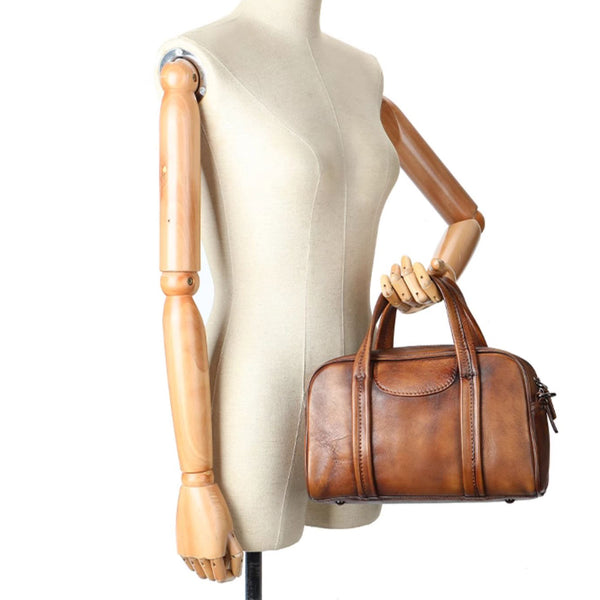 Small Leather Handbag for Women Genuine Cowhide Top Handle Shoulder Bag Cool