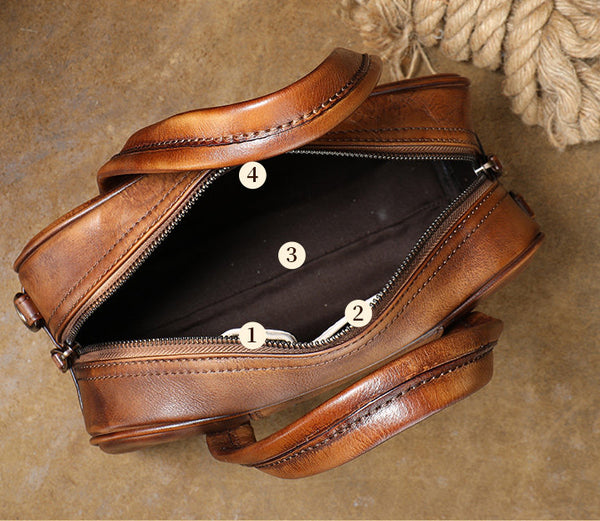 Small Leather Handbag for Women Genuine Cowhide Top Handle Shoulder Bag Inside