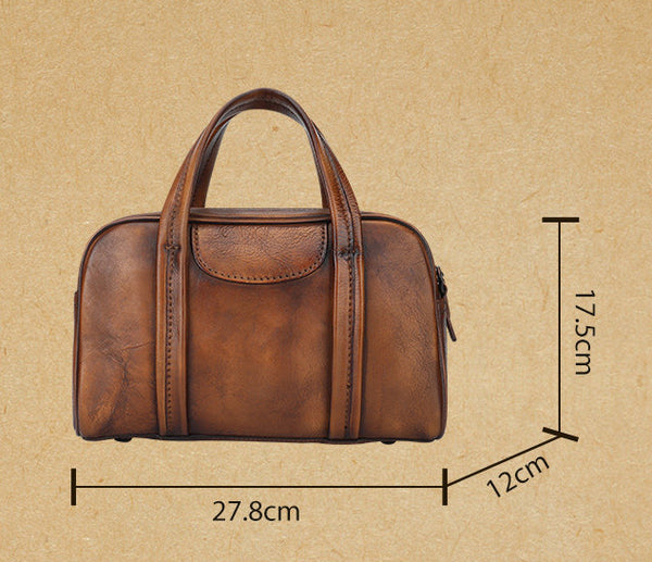 Small Leather Handbag for Women Genuine Cowhide Top Handle Shoulder Bag Size