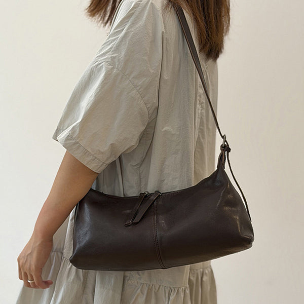 Small Leather Hobo Bag for Women  Genuine Cowhide Shoulder and Underarm Bag Black