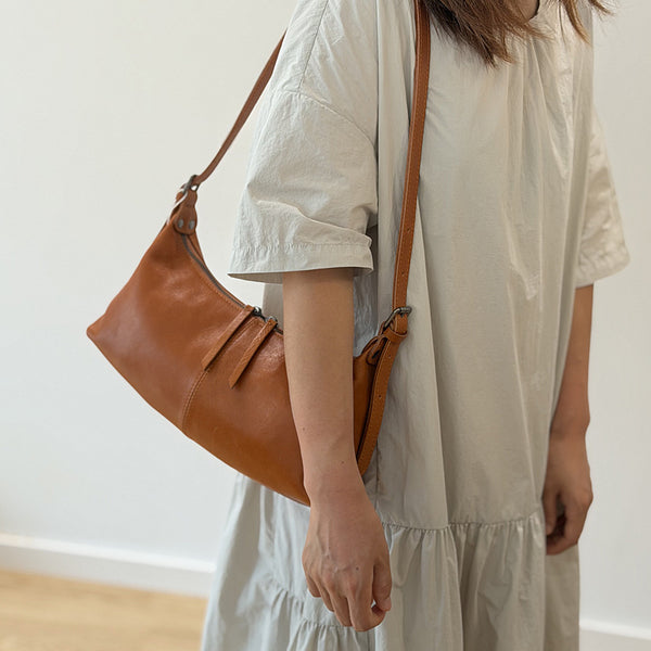 Small Leather Hobo Bag for Women  Genuine Cowhide Shoulder and Underarm Bag Brown