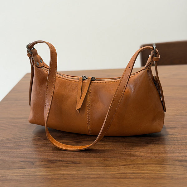 Small Leather Hobo Bag for Women  Genuine Cowhide Shoulder and Underarm Bag Casual