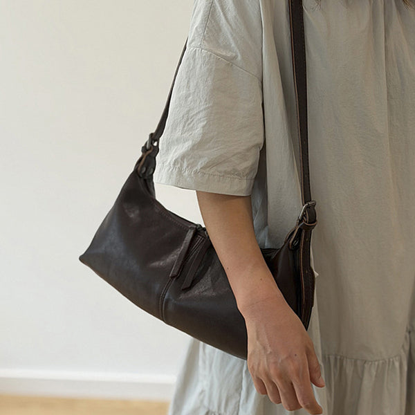 Small Leather Hobo Bag for Women  Genuine Cowhide Shoulder and Underarm Bag Chic