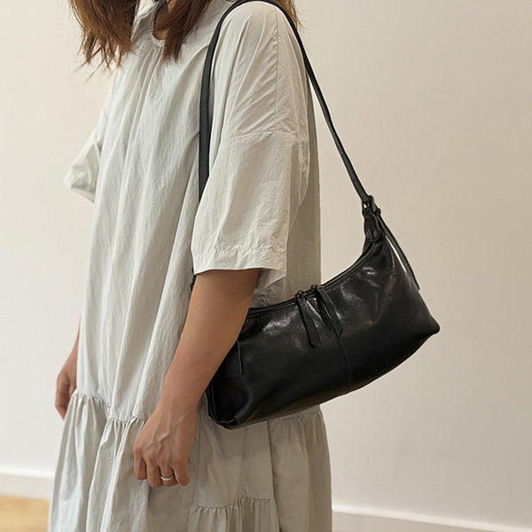 Small Leather Hobo Bag for Women  Genuine Cowhide Shoulder and Underarm Bag Classic